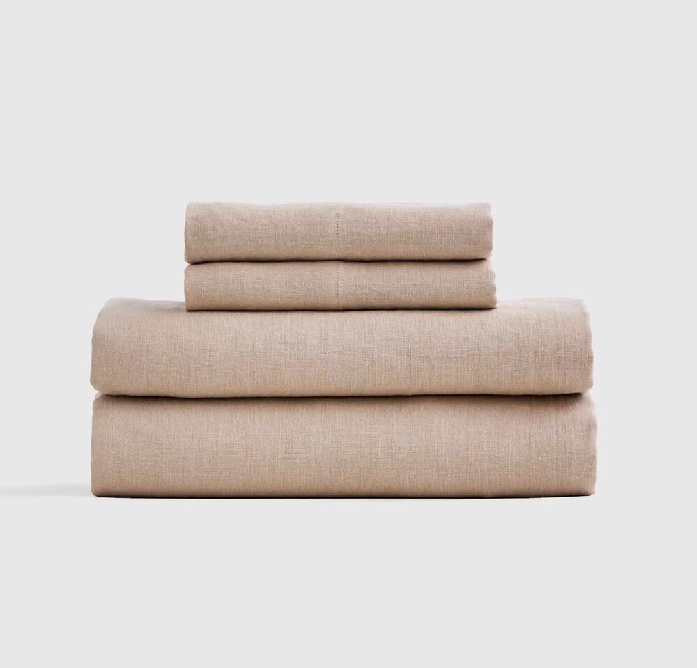 New Quince 100% European Flax Linen King 4Pc Sheet Set Toffee $204 MSRP
